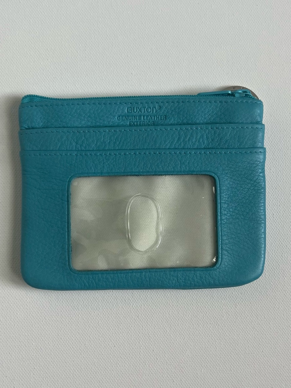 Buxton Teal Leather Card & ID Holder with Zip